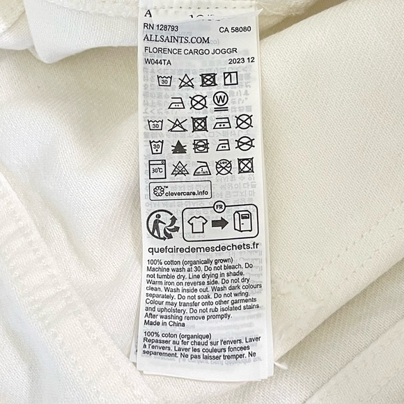 AllSaints Florence Cargo Jogger Pants Organic Twill Cotton Chalk White 8 - Picture 16 of 16